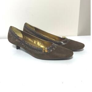 Talbots Women’s Brown Suede Jeweled Kitten Heel Snake Print Trim Shoes Size 8AA